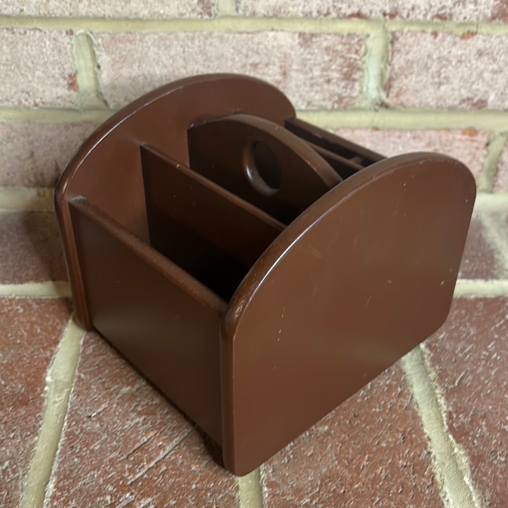 Rotating Brown Wooden Desk Organizer